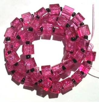 50 6x6mm Raspberry Pink Crackle Cube Beads