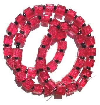 50 6x6mm Fuchsia Crackle Cube Beads