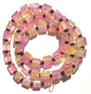 50 6x6mm Pink & Pineapple Crackle Cube Beads