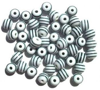 50 8mm Acrylic White with Black Stripe Rounds