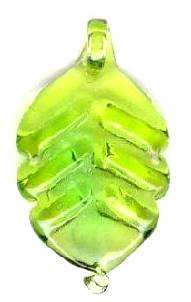 1 30x16mm Two Tone Green Lampwork Leaf Pendant