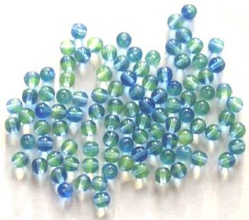 50 6mm Transparent Two Tone Blue & Green Round Beads