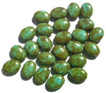 30 12x9mm Opaque Turquoise Green Marble Flat Oval Beads