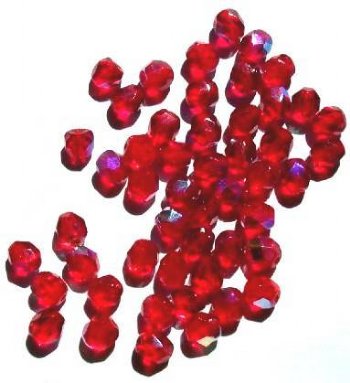 50 6mm Faceted Red AB Firepolish Beads