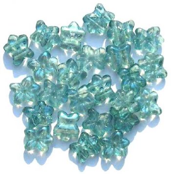 25 12x14mm Teal Iris Lustre Two Hole Flowers