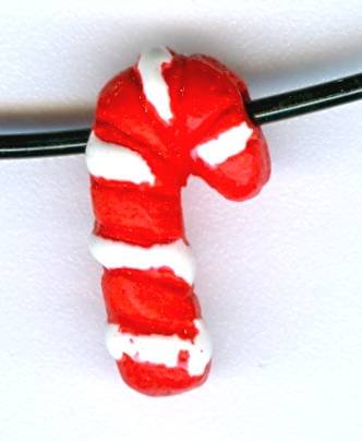 1 7x13mm Ceramic Candy Cane Bead