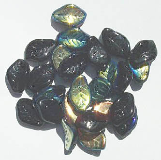 25 14mm Wavy Leaf Black AB Beads