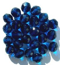 25 10mm Faceted Round Transparent Dark Aqua Firepolish Beads