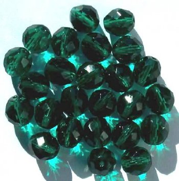 25 10mm Faceted Round Transparent Emerald Firepolish Beads
