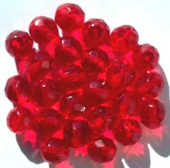25 10mm Faceted Round Transparent Siam Ruby Firepolish Beads