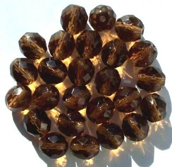 25 10mm Faceted Round Transparent Smoke Topaz Firepolish Beads