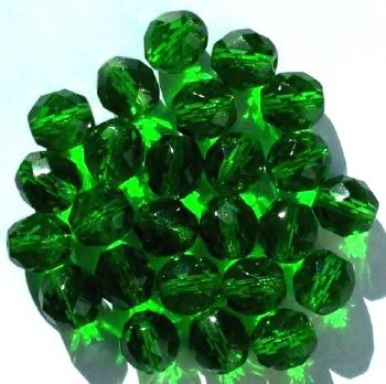 25 10mm Faceted Round Transparent Green Firepolish Beads