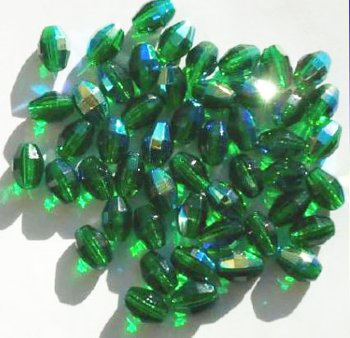 50 8x5mm Kelly Green AB Faceted Tapered Oval Beads