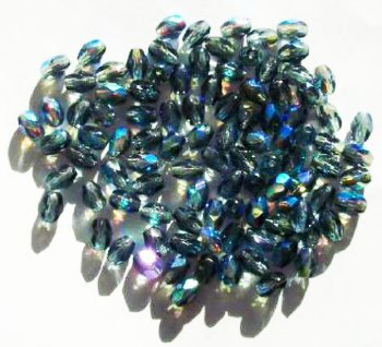 100 6x4mm Montana AB Faceted Oval Beads
