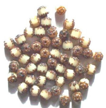50 6mm Cathedral Opaque Cream with Topaz Coated Ends