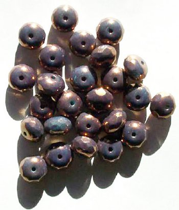 25 6x8mm Faceted Milky Mauve Bronze Lustre Donut Beads