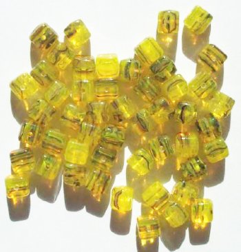 40 6x7mm Milky Yellow & Amethyst Marble Cube Beads