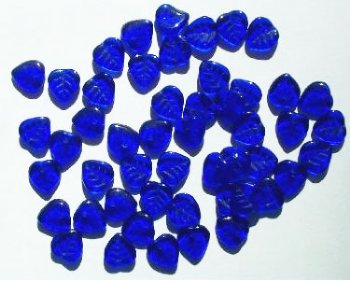 50 9mm Transparent Cobalt Leaf Beads