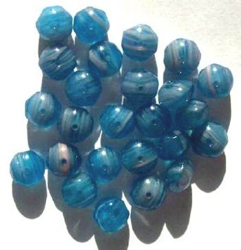 25 6x8mm Faceted Milky Light Sapphire & Pink Marble Donut Beads