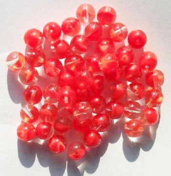 25 8mm Crystal & Red Givre Round Glass Beads