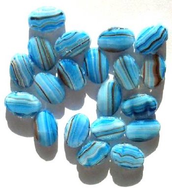 20 9x13mm Two Hole Blue & Black Marble Faceted Flat Ovals
