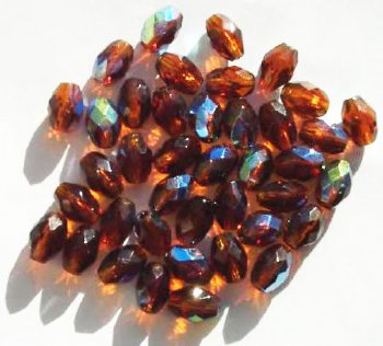 50 9x6mm Dark Topaz AB Faceted Oval Beads