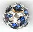 1 12mm Round Silver with Montana Blue Rhinestones