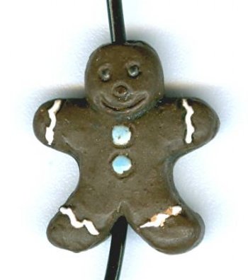 1 15x11mm Ceramic Dark Gingerbread Man Bead