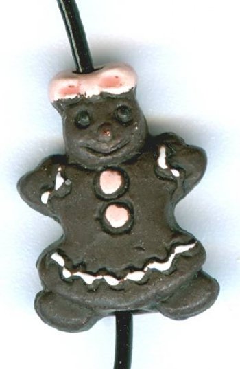 1 15x11mm Ceramic Dark Gingerbread Lady Bead