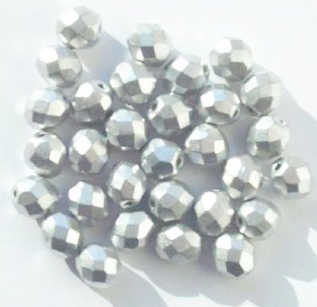 25 8mm Faceted Matte Metallic Silver Beads
