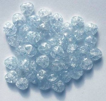 50 8mm Light Blue Crackle Glass Heart Beads