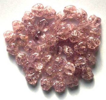 50 8mm Light Amethyst Crackle Glass Heart Beads