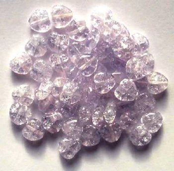 50 8mm Light Violet Crackle Glass Heart Beads