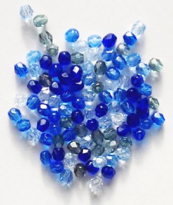 100 4mm Faceted Blue Firepolish Bead Mix