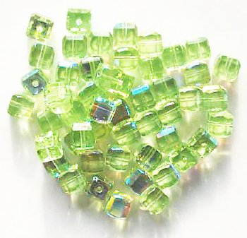 50 6x6mm Faceted Peridot AB Cube Beads