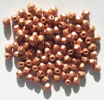 100 4mm Faceted Matte Metallic Light Copper Firepolish Beads