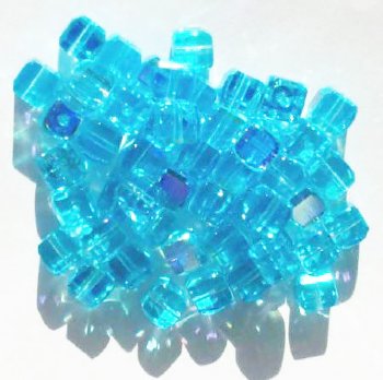 50 6x5mm Faceted Aqua AB Cube Beads