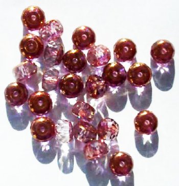 25 5x7mm Faceted Pink Golden Lustre Donut Beads
