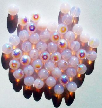 25 8mm Milky Light Pink Opal AB Round Glass Beads