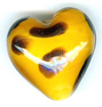 1 19x20mm Topaz Caramel with Black Spots Glass Heart Bead