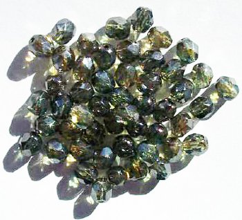 50 6mm Faceted Green Lustre Firepolish Beads