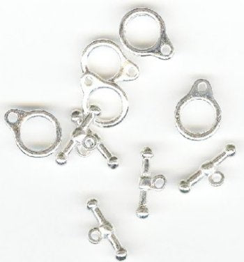 Set of 5, 15mm Plain Silver Plated Toggle Clasps