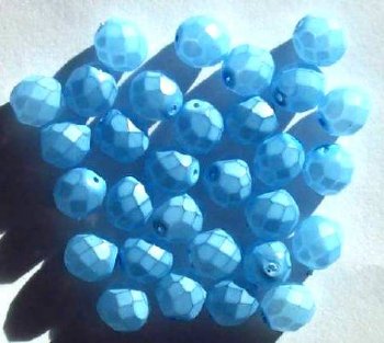 25 8mm Faceted Coated Frosted Aqua Firepolish Beads