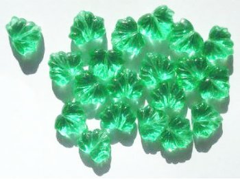 20 11x13mm Transparent Green Glass Fan Leaf Beads