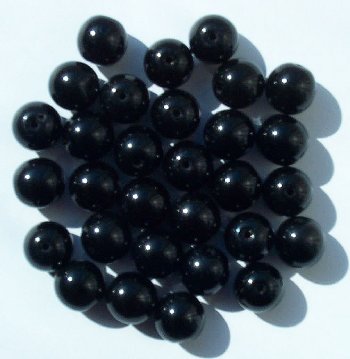 25 10mm Opaque Black Round Glass Beads