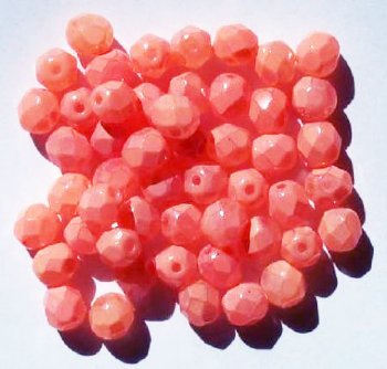 50 6mm Faceted Candy Coated Salmon Pink Beads