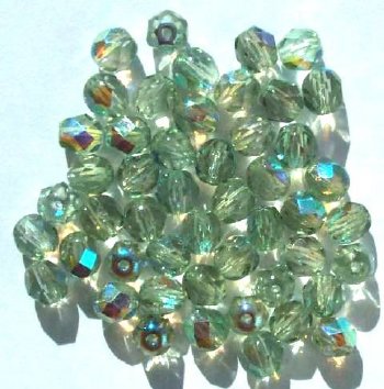 50 6mm Faceted Peridot AB Firepolish Beads