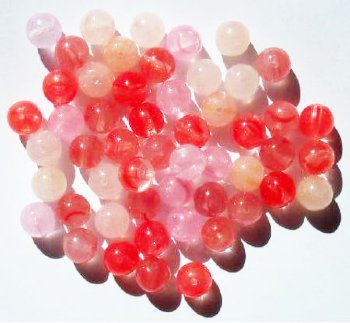 25 8mm Round Strawberry Marble Glass Bead Mix
