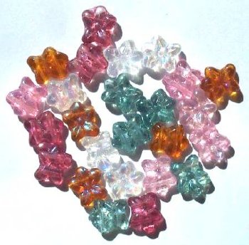 25 12x14mm Two Hole Glass Flower Bead Mix