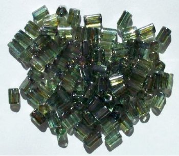 100 6x4mm Medium Green Speckled Lustre Atlas Beads